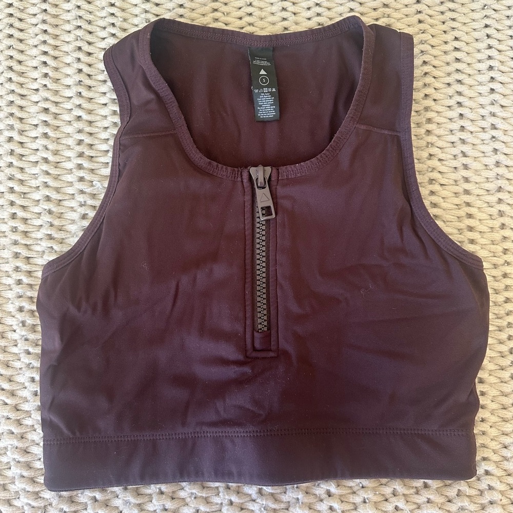 Balance Athletica - Mocha Brown Zip Cropped Tank
